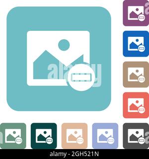 Remove image white flat icons on color rounded square backgrounds Stock Vector