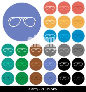 Glasses with glosses multi colored flat icons on round backgrounds. Included white, light and dark icon variations for hover and active status effects Stock Vector