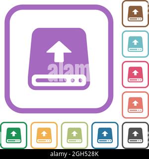 Upload from hard disk simple icons in color rounded square frames on white background Stock Vector