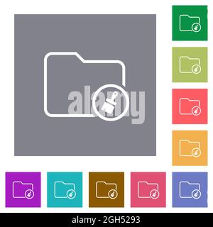 Directory paste outline flat icons on simple color square backgrounds Stock Vector