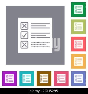 Questionnaire paper solid flat icons on simple color square backgrounds Stock Vector