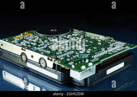 Radio components on the printed circuit board. Close-up photo. Top view Stock Photo