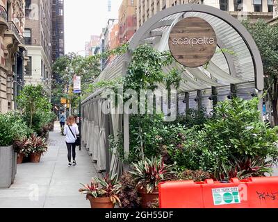 New York, NY, USA - Sept 4, 2021: Scarpetta outside dining at 88 Madison Avenue near 28th Street Stock Photo