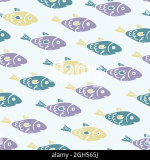 Vector seamless pattern with silhouettes of fish. Cute design with fish. Stock Vector
