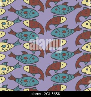 Vector seamless pattern with fish. Fancy design with hand drawn fish. Stock Vector