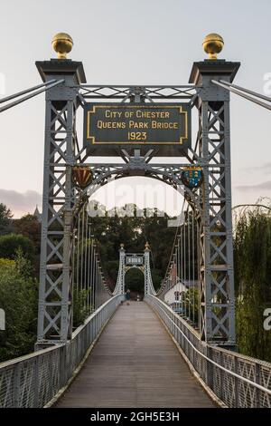 A view over the the Queens Park Bridge which spans the River Dee at Chester taken in September 2021. Stock Photo