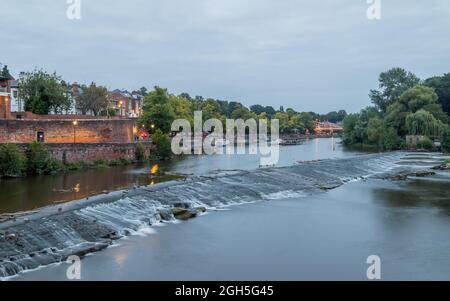 Chester Weir before dusk in September 2021 captured as a high dynamic range image. Stock Photo