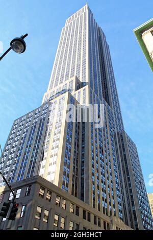 New York, USA - November 21, 2010: Empire State Building wide angle at Fifth Ave and 34th Street in Manhattan in New York City, USA. Stock Photo