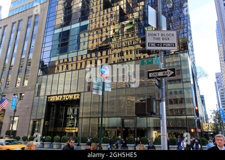 New York, USA - November 21, 2010: Trump Tower in NYC with pedestrians Stock Photo