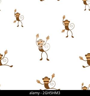 Seamless pattern with funny monkeys. Cheerful, creative monkey character. Character for design. Stock Vector