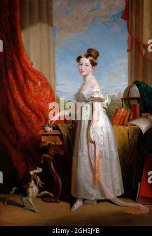 A portrait by George Hayter of Princess Victoria who became Queen Victoria who was Queen of England from until 1837 to 1901. She is seen with her spaniel Dash. Stock Photo