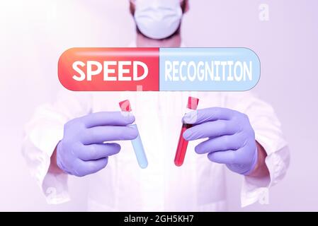Conceptual caption Speed Recognition. Business concept technology used to detect and recognize over speeding car Research Scientist Comparing Stock Photo