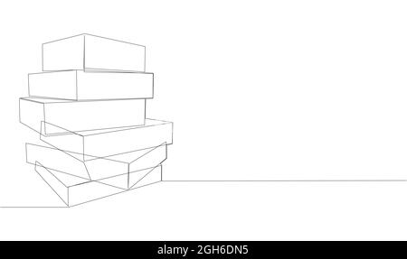 Stack of opened books in style of one line. Black contour. Stock Vector