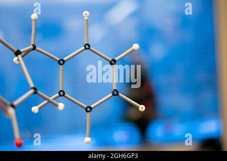 An assembly of comples organic molecule structure background for understanding of chemistry in laboratory Stock Photo