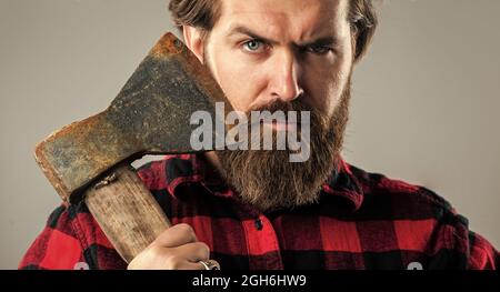 Making hair look magical. barbershop and hairdresser. brutal guy with long beard Stock Photo
