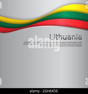 Abstract waving lithuania flag. Paper cut. Creative metal background for design of patriotic holiday card. National poster. State lithuanian patriotic Stock Vector