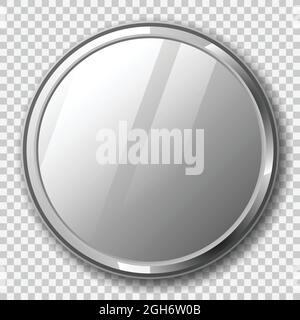 Realistic round mirror with metal frame on transparent background Stock Vector