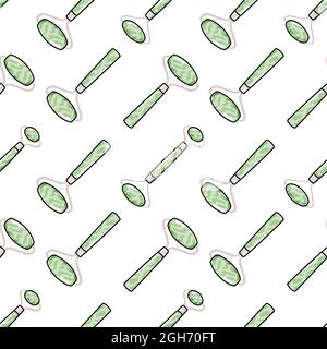 Gua Sha and facial massage roller tool seamless pattern illustration on white background. Yoga quarts stone self massage scraper. Vector Flat doodle design home beauty routine.  Stock Vector