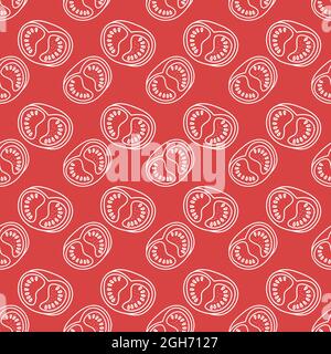 Seamless pattern with linear tomatos. Colorful vegetable background . isolated vector illustration Stock Vector