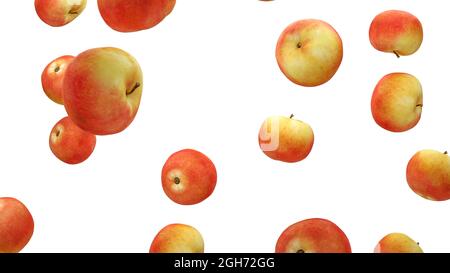 Apples are falling into space. isolated on white background. Stock Photo