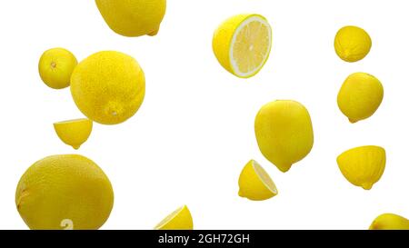 Lemons are falling into space. isolated on white background. Stock Photo