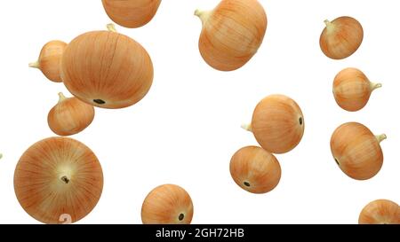 Persimmons are falling into space. isolated on white background. Stock Photo