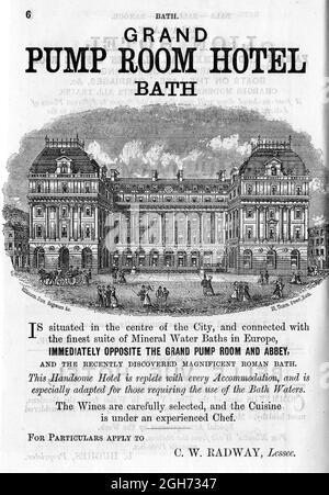 An advert and illustration of the Grand Pump Room Hotel in Bath England, taken from a Black's Picturesque Guide published 1886 Stock Photo