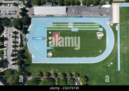 An aerial view of Clarence F. Robison Track on the campus of Brigham Young University, Saturday, Sept. 4, 2021, in Provo, Utah. The stadium is the hom Stock Photo