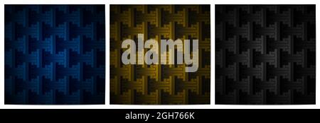 Set of geometric pattern japanese traditional. Dark background luxury with blue,gold and black Stock Vector