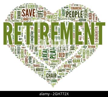 Retirement word cloud concept on white background, 3d rendering Stock Photo