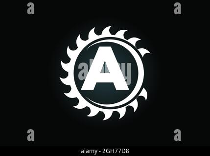 Initial A monogram alphabet with the saw blade. Carpentry, woodworking logo design. Font emblem. Modern vector logo for sawmill business and company Stock Vector