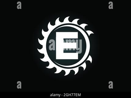 Initial E monogram alphabet with the saw blade. Carpentry, woodworking logo design. Font emblem. Modern vector logo for sawmill business and company Stock Vector