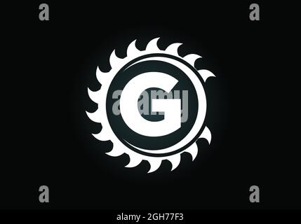 Initial G monogram alphabet with the saw blade. Carpentry, woodworking logo design. Font emblem. Modern vector logo for sawmill business and company Stock Vector