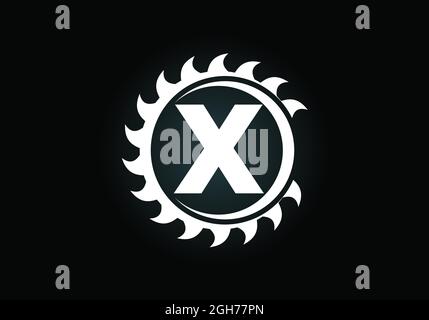 Initial X monogram alphabet with the saw blade. Carpentry, woodworking logo design. Font emblem. Modern vector logo for sawmill business and company Stock Vector