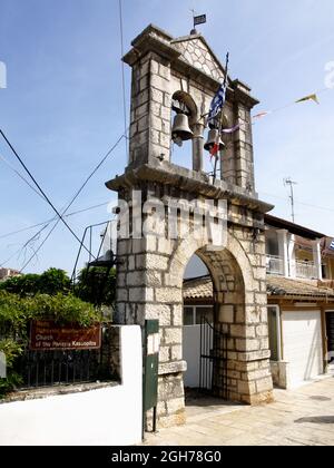 Bell tower at the Church of the Panayia Kassopitra, Kassiopi, Corfu, Greece Stock Photo