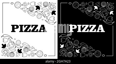 abstract minimal lettering pizza logo for packaging or menu. black and white 1 Stock Vector