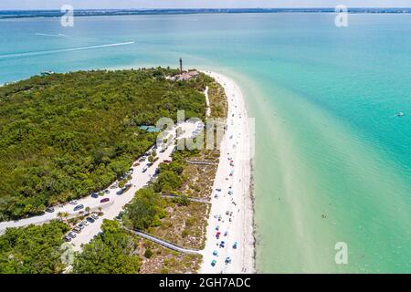 Sanibel Island Florida,Gulf of Mexico,Lighthouse Beach Park Point Ybel,San Carlos Bay aerial overhead view from above Stock Photo