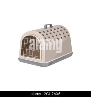 Cat carrier case or pet portable container for travel, vector. Pets care accessory and carry equipment item, cat transportation case bag with handle, Stock Vector
