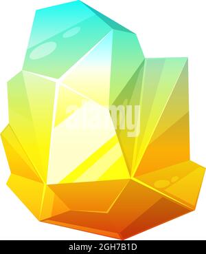 Color magic crystal ui game treasure element isolated mineral crystal. Vector amethyst, topaz, orange yellow green quartz gemstone, marbled glass diam Stock Vector