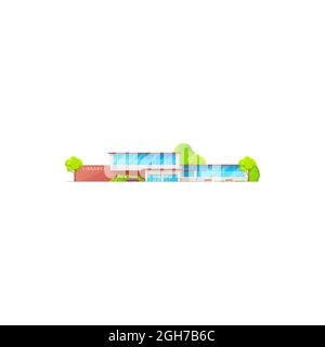Library, book building icon, vector education architecture, isolated school study house. Public library building exterior of college or university, co Stock Vector