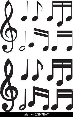vector set of black and white music notes. abstract illustration of classical music note symbols Stock Vector