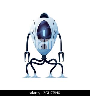 Automated robot on sucks, flexible legs and arms with grabs isolated cyber space android. Vector mechanical plastic or metal kids toy, robotic loader Stock Vector
