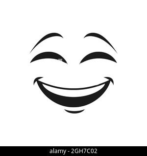 Emoticon with broad kind smile and blinked eyes isolated icon. Vector laughing smiley, eyes winked of joy. Satisfied avatar expression, comic man head Stock Vector