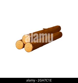 Stalked oak or pine timbers, lumber sticks isolated flat cartoon icon. Vector stalk of tree trunks, wood pile. Chopped tree trunks, bark of felled dry Stock Vector