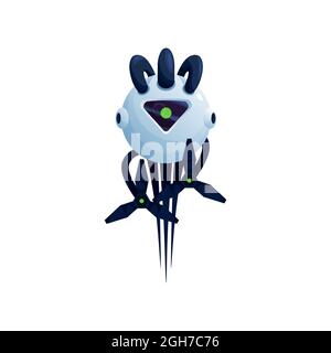 Drone robot with camera and propellers isolated 3D icon. Vector digital video camera and propellers, flying delivery drone, robotic android. Futuristi Stock Vector