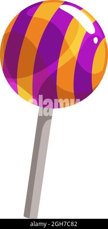 Lollipop round striped sweet lolly isolated realistic icon. Vector candy-cane on stick, spiral holiday confection. Halloween party trick or treat swee Stock Vector