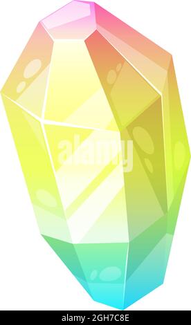 Ui game treasure magic crystal isolated mineral flat cartoon icon. Vector marbled glass diamond, sparkling facet. Amethyst, topaz, orange yellow green Stock Vector