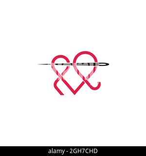 thread needle love fashion design colorful logo vector Stock Vector