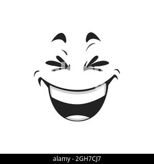 Laughing smiley with eyes winked of joy isolated face. Vector emoticon with broad kind smile and blinked eyes. Satisfied avatar expression, comic head Stock Vector