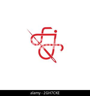 letter sj simple thread needle fashion symbol logo vector Stock Vector